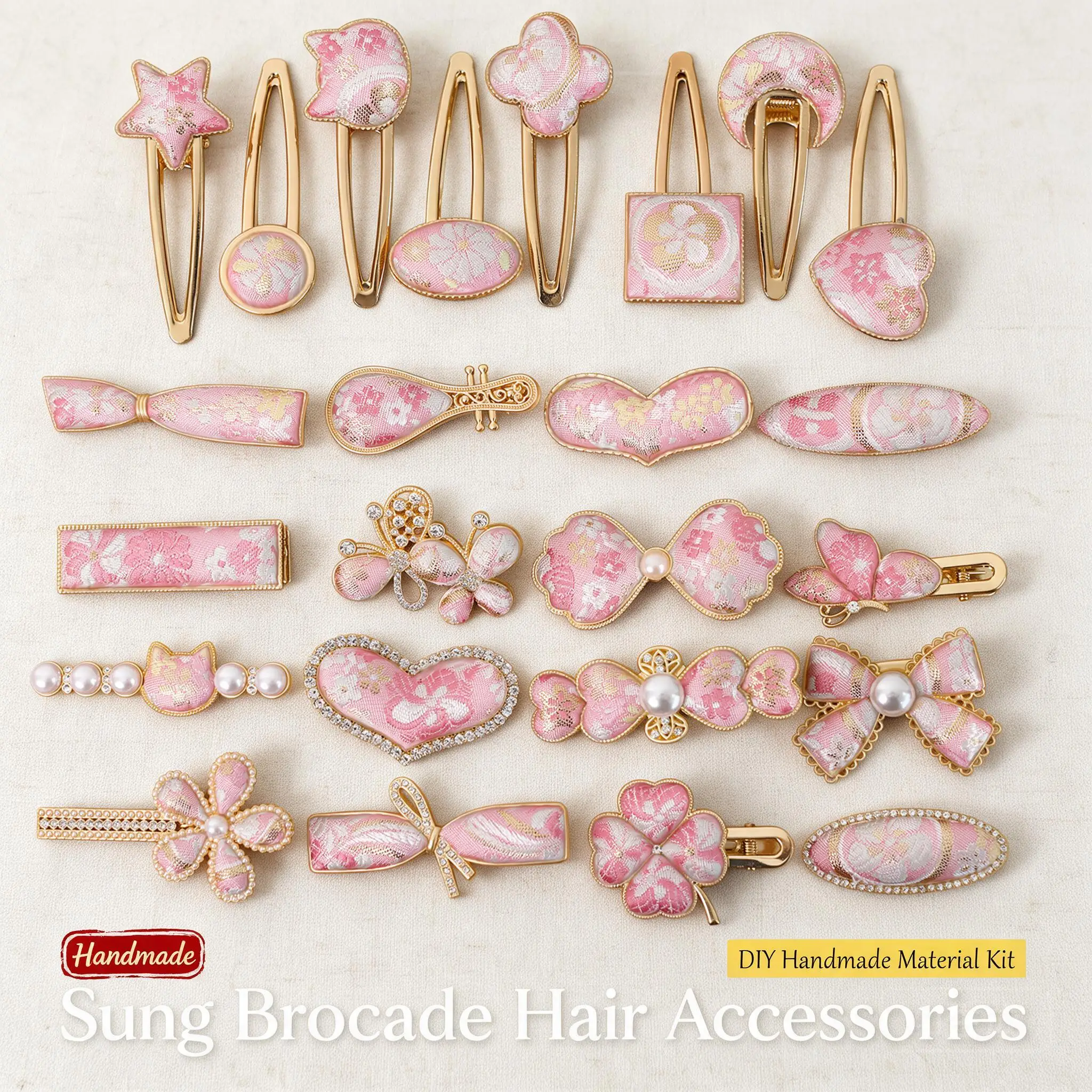 Diy 8pcs Chinese Traditional Sung Brocade Hair Clip Brooch Making Kit Intangible Cultural Heritage Craft For Mid Autumn Festival