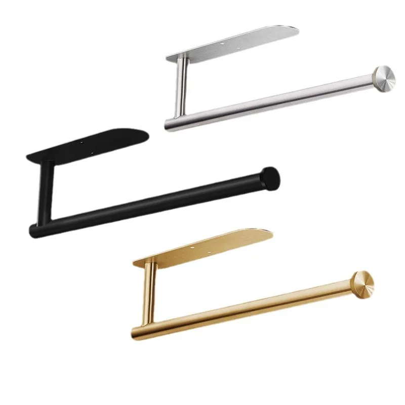 

1pc Kitchen tissue holder stainless steel nail free self-adhesive wall mounted metal black toilet paper roll holder
