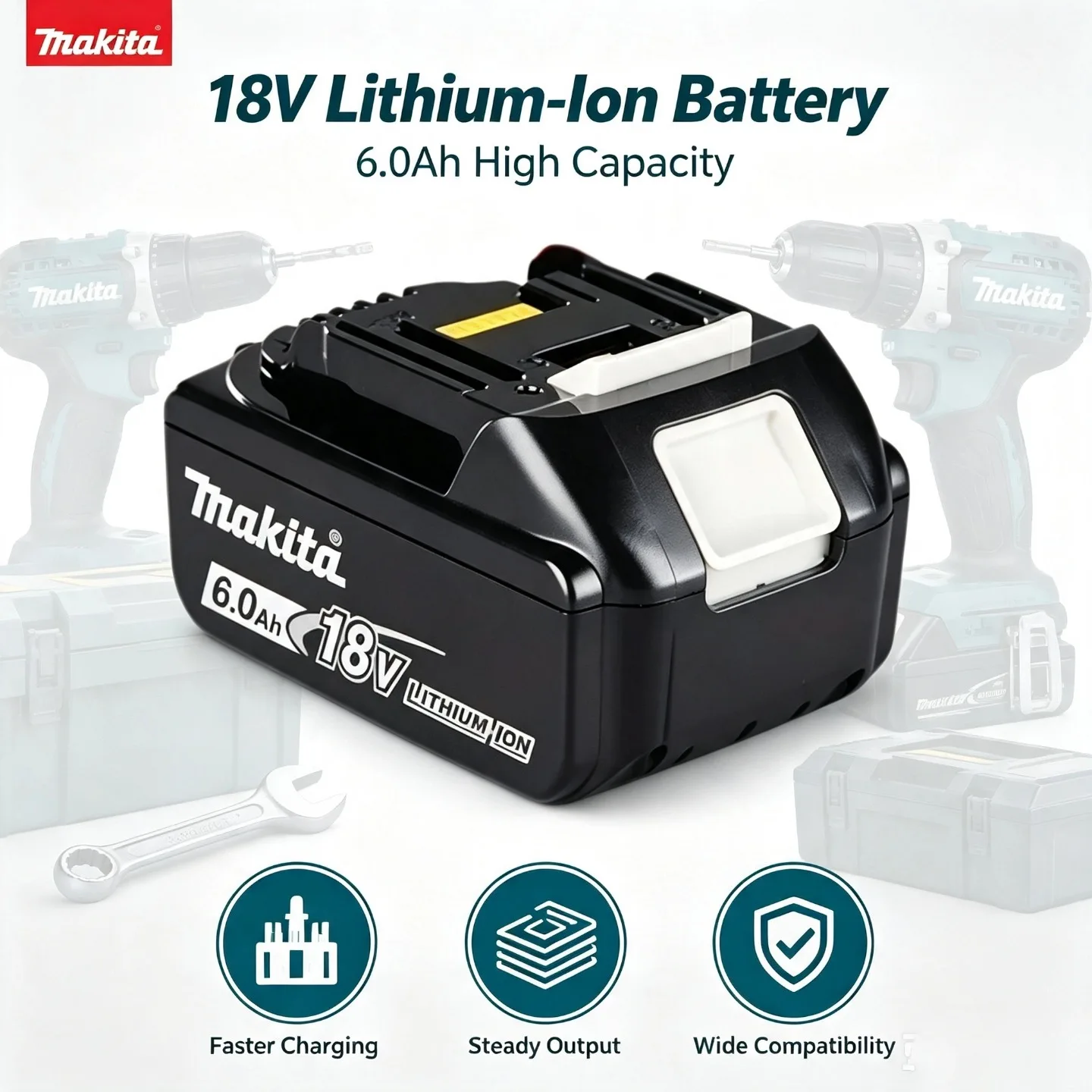 Makita Original 18V 6,0Ah Wiederaufladbarer Akku Kompatibel mit BL1860B BL1850 BL1840 BL1830 Kabellose Werkzeugbatterie