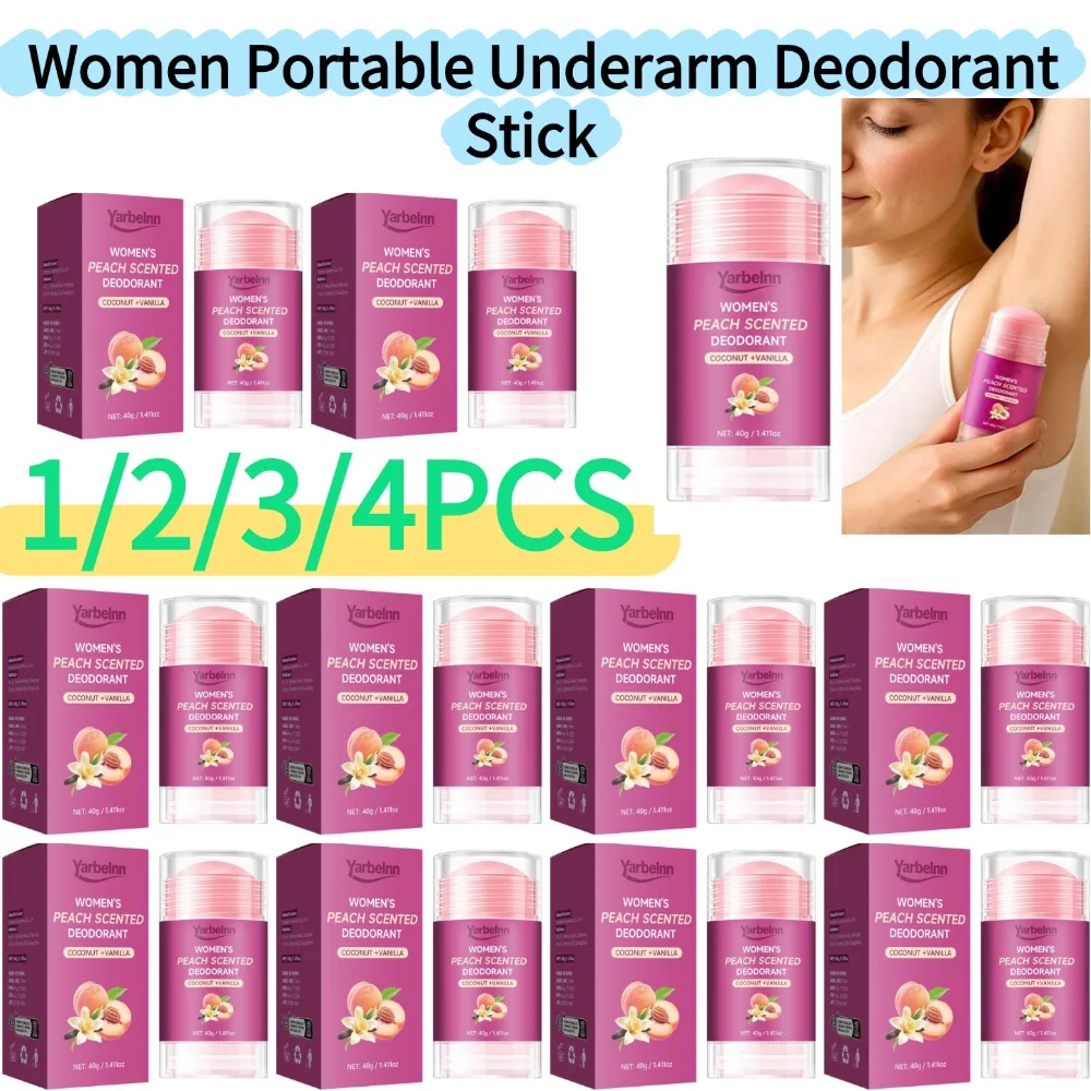 1/2/3/4PCS Women Portable Underarm Deodorant Stick Natural Peach Vanilla Scented Solid Balm Multi-Use for Armpits Hands Feet