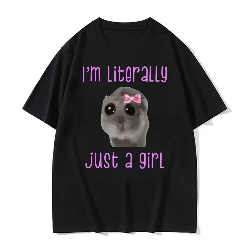 Funny Sad Hamster Meme Cry BiG Eye Cute Mouse T Shirt Women Fashion Kawaii Clothes T-shirts Women T-shirt