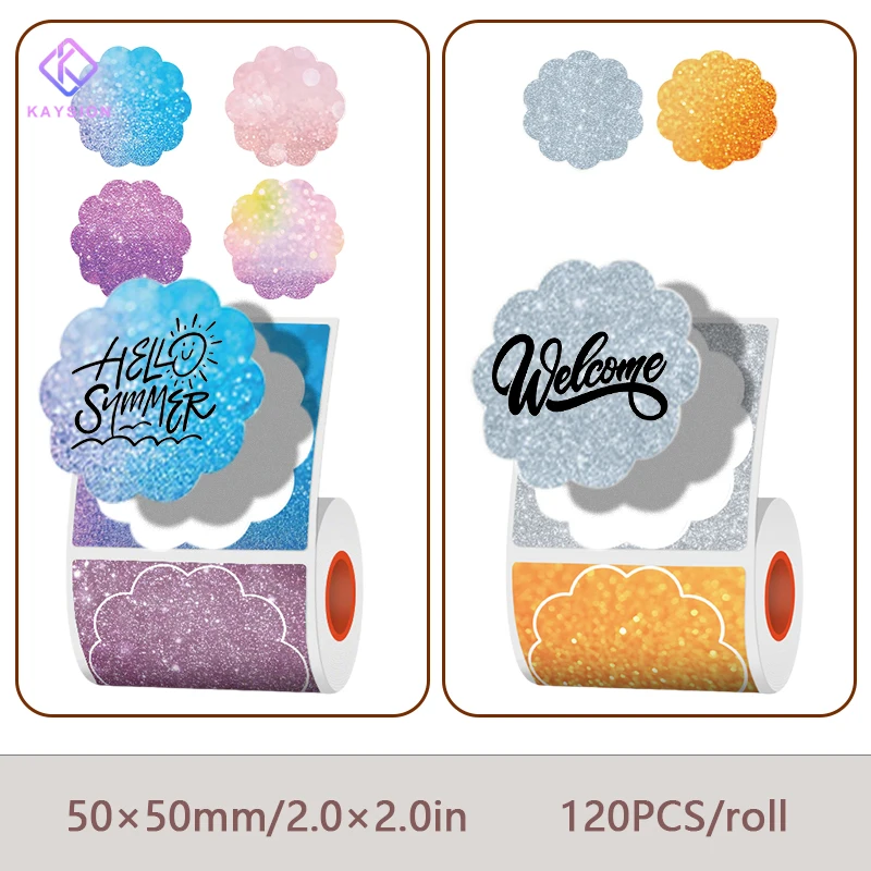 50mm Flower Shape Color Thermal Label Paper Printable Adhesive Paper Gift Tags Self-Adhesive Stickers Use for Portable Printer
