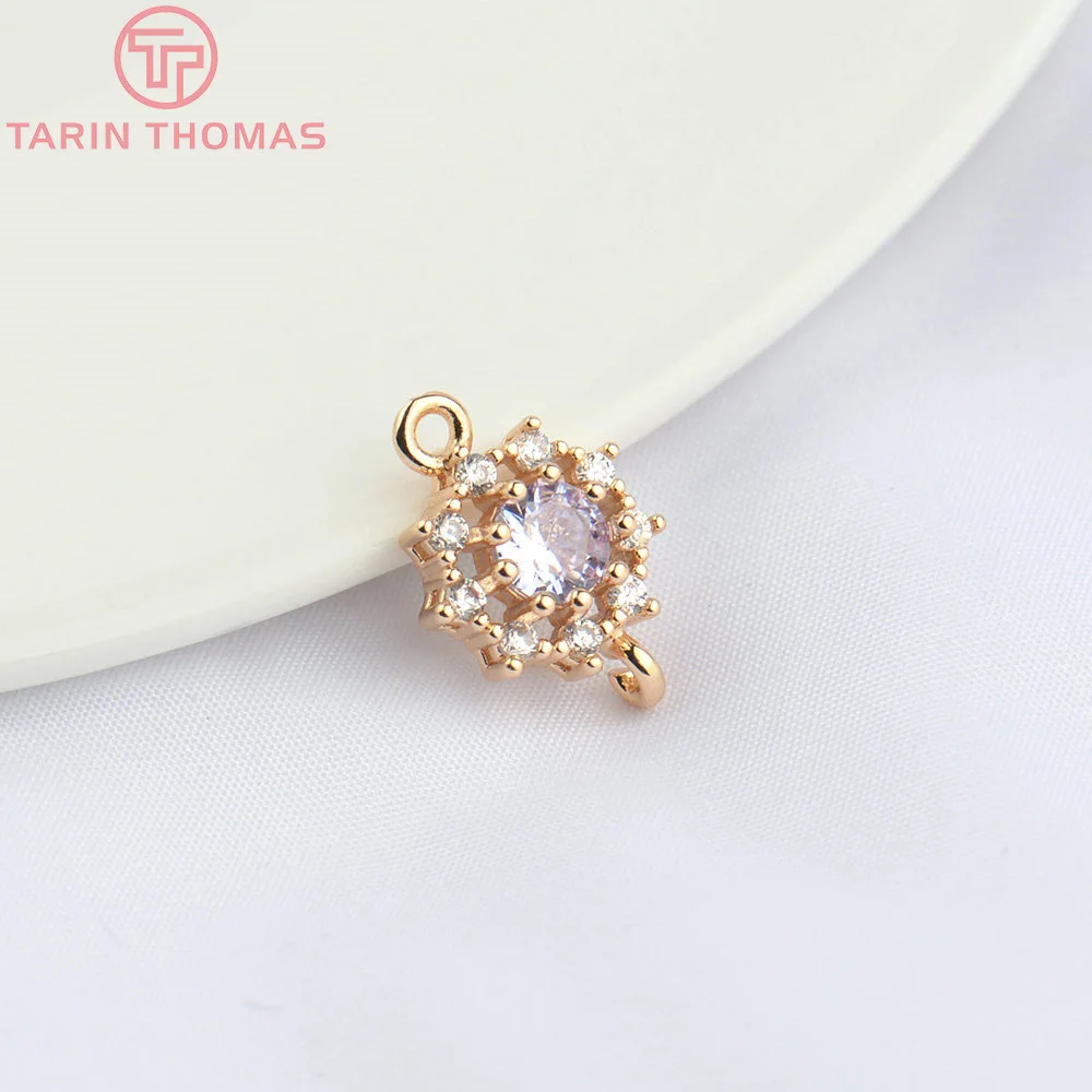 (4855) 6PCS 10.5MM 24K Champagne Gold Color Brass with Zircon Round Pendants High Quality Jewelry Making Findings Wholesale image 2