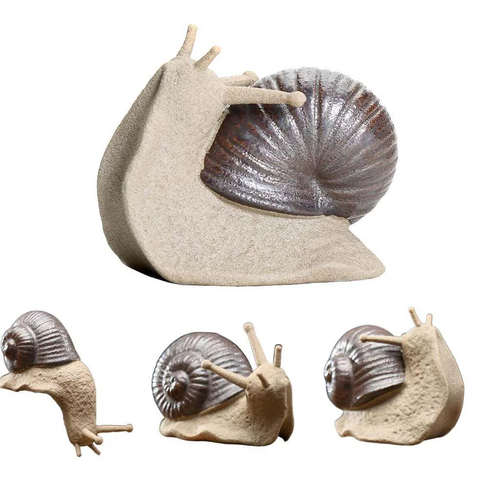 Ceramic Small Snail Figures Funny Miniatures Snail Mini Model Bonsai Micro Landscape OrnamentsTea Pets Desk Decorations