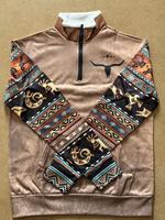 Men's Bullhead Print Half-zip Sweatshirt Autumn and Winter Warmth Jacket Casual Trendy Long Sleeve Pullover As Gift