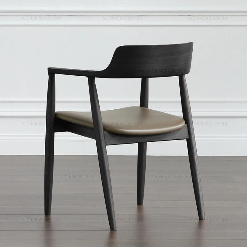 Black Solid Wood Kitchen Dining Chairs Home Living Room Chair with Backrest Home Furniture