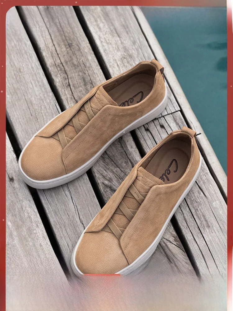 

Casual Leather Loers Men's oes Faionable All-Match Lightweight Slip-On Board oes Breathable round Toe Rubber Outsole