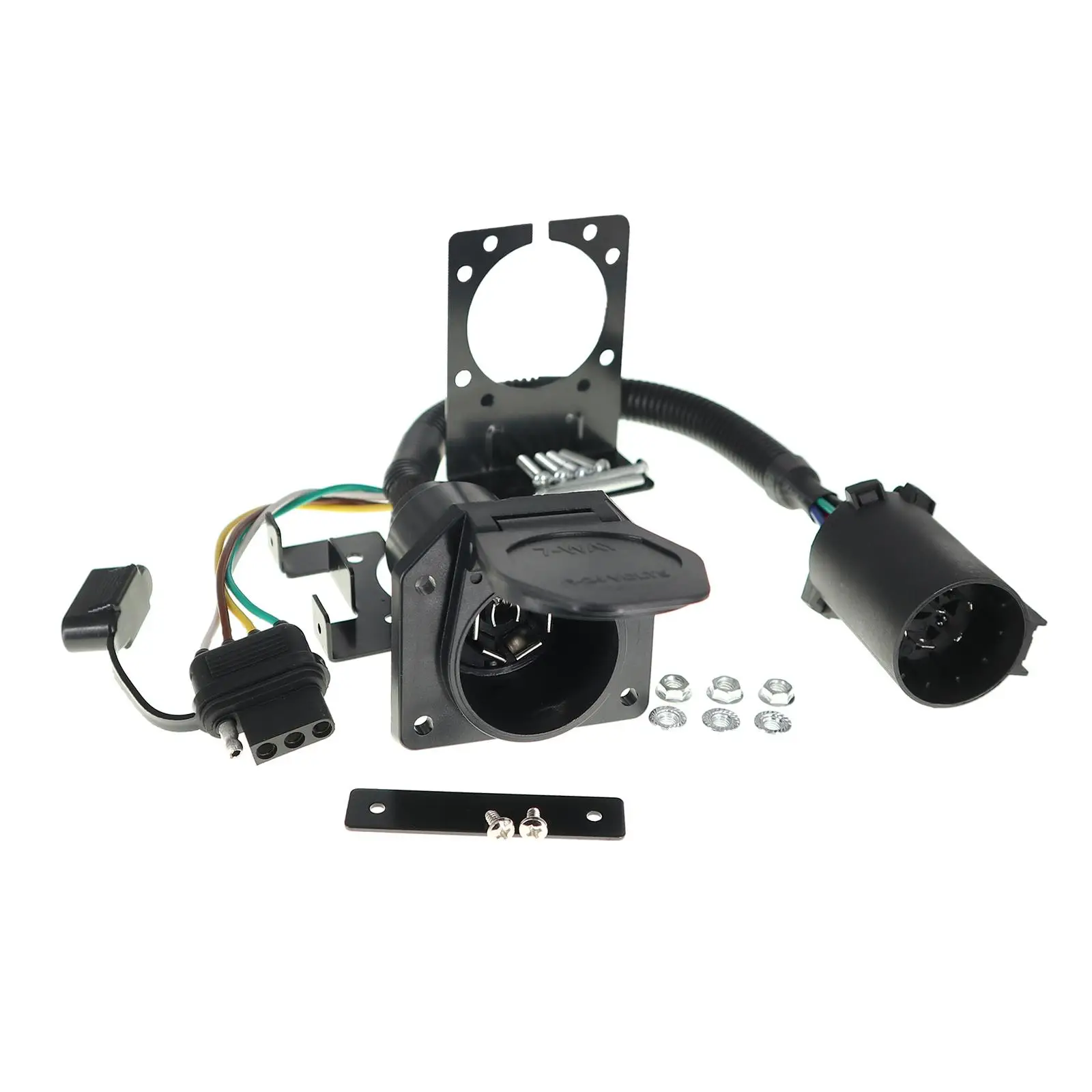 Trailer Wiring Harness Adapter 4 Pin Sockets and 7 Pin Plug for Connecting Taillights, Brake Lights