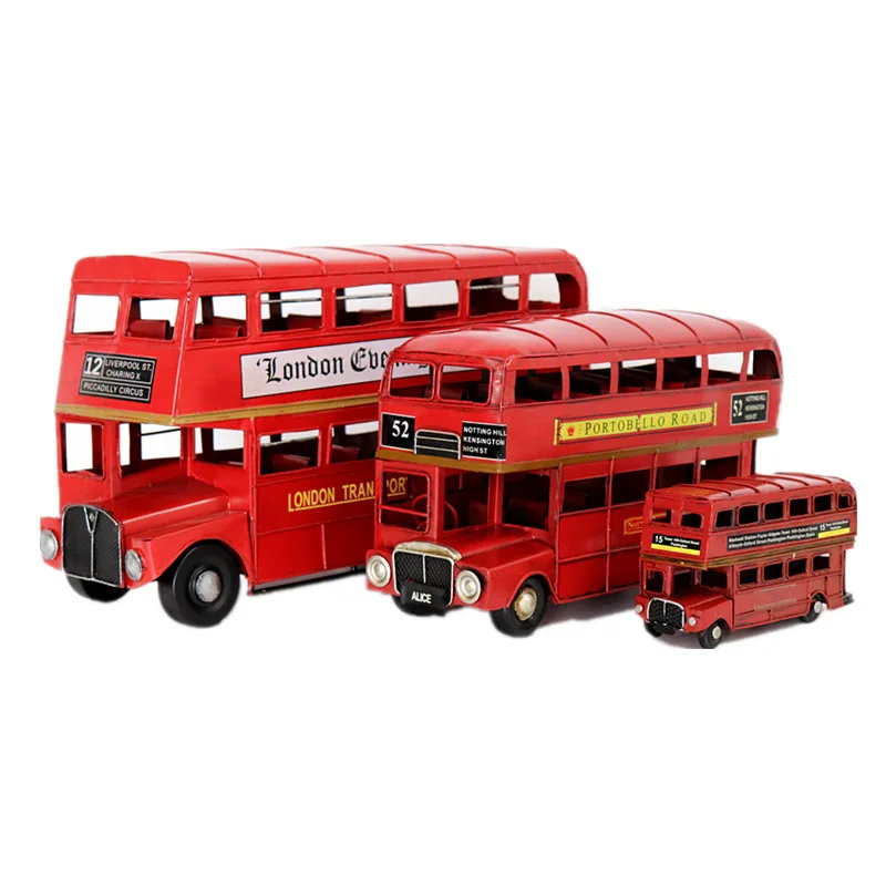 Classic Edition of London Double-decker Bus Model Pure Handmade Iron Model Zakka Vintage Handicraft Display