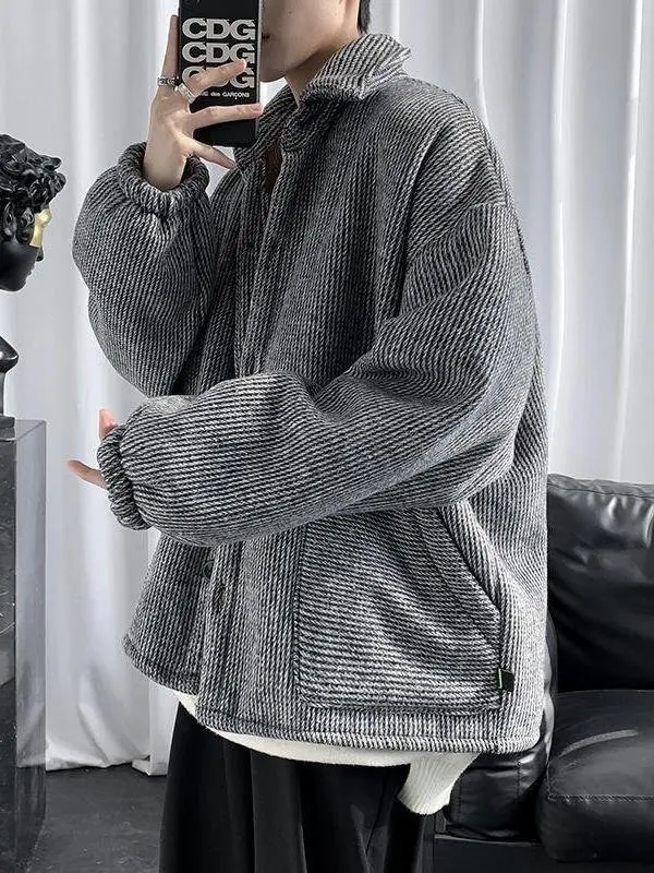 

Men's Thiened Corduroy Jaet Loose Fit Stand Collar Casual Warm Windbreaker Cotton Coat Stand Edition Four Seasons Univ...