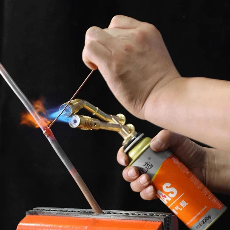 Dual‑Head Adjustable Brass Gas Welding Torch, High‑Temp Propane Butane Flame Burner for Soldering, Heating, BBQ & Metal Work