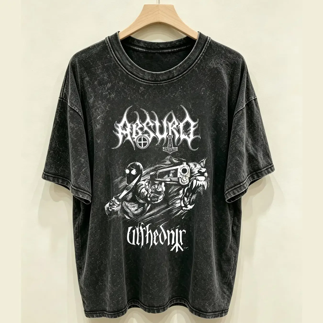 washed T Shirt Rare ABSURD Ulfhednir For Fan Black All Size AC1582 long or short sleeves vintage Washed designer clothes Unisex