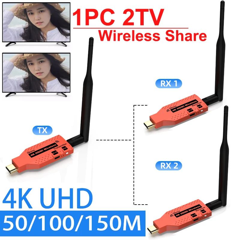 

4K 50m 100m 150m Wireless HDMI Extender 1x2 Splitter Video Transmitter Receiver for PS4 Camera Laptop PC To TV Monitor Projector