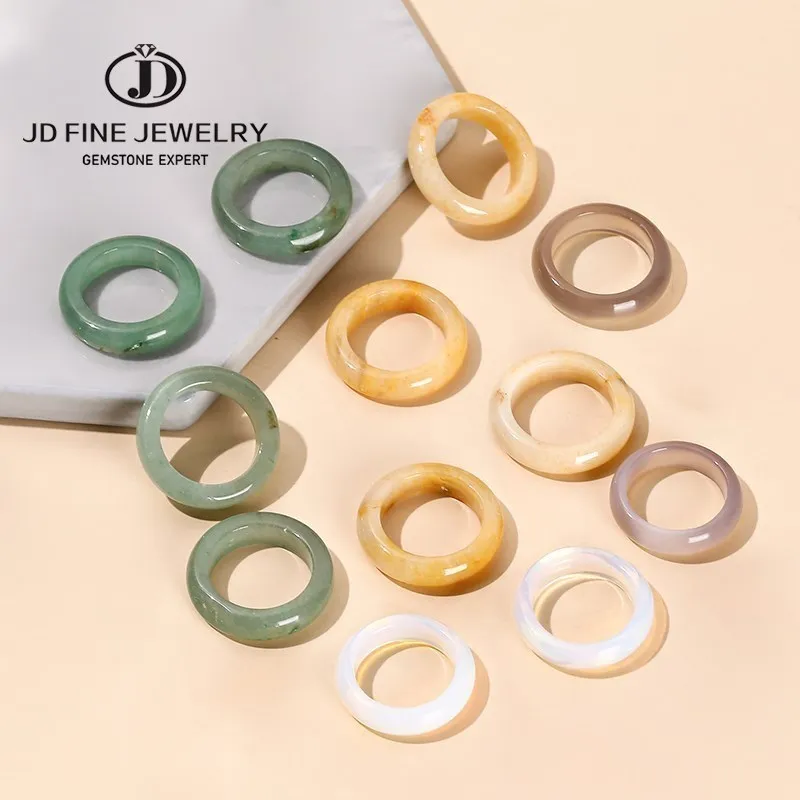 JD Natural Healing Crystal Band Rings Amethyst Agate Jasper Dainty Finger Solid Ring Women Men Fashion Minimalist Jewelry Gifts