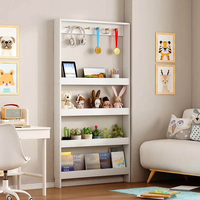 Bookshelf shelf behind the door Ultra-thin storage narrow cabinet Solid wood bookcase Floor to wall storage rack