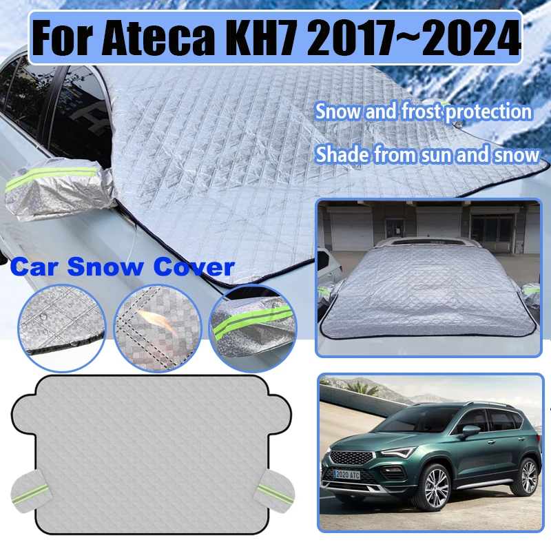 Escudo de neve do carro para SEAT Ateca, prevenção de geada, pára-brisa dianteiro, pára-sol, acessórios espessados, pára-brisa, KH7, 2017 ~ 2023, 2024