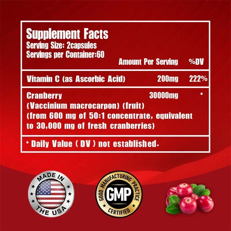 Cranberry - Contains Vitamin C To Promote Urinary Tract Health, Bladder Control, and Improve Urinary Tract Problems