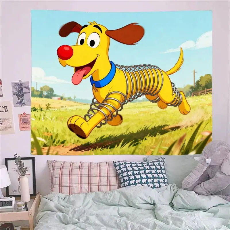 1PC Playful Spring Dog Cartoon Tapestry, Vibrant Polyester Wall Art Kids/Bedroom/Living Room Decor, Funny Dog Lover Gift