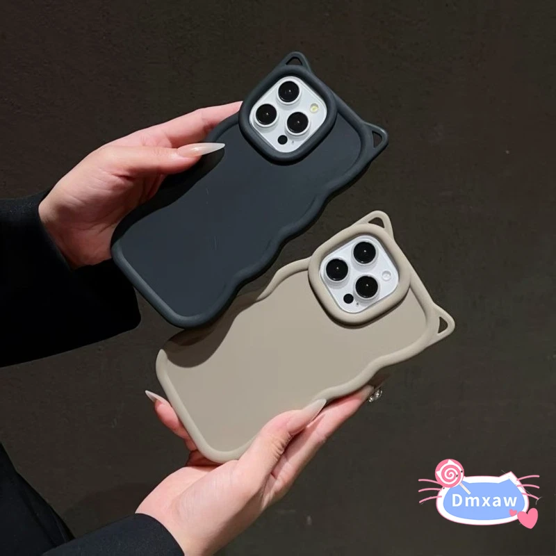 For Tecno Spark Go 3 2 1 1S 2025 2024 2023 2022 Infinix Zero 40 30 Hot 9 Play Phone Case Cute Cat Ears 3D Waves Anti-fall Cover