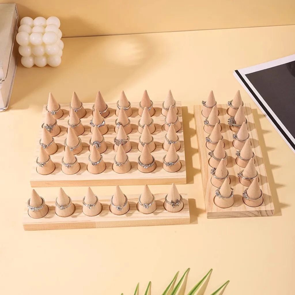 

Cone Stand Wood Holder Home Counter Showcase Storage Display ganizer Jewelry Rack Practical Wooden Material