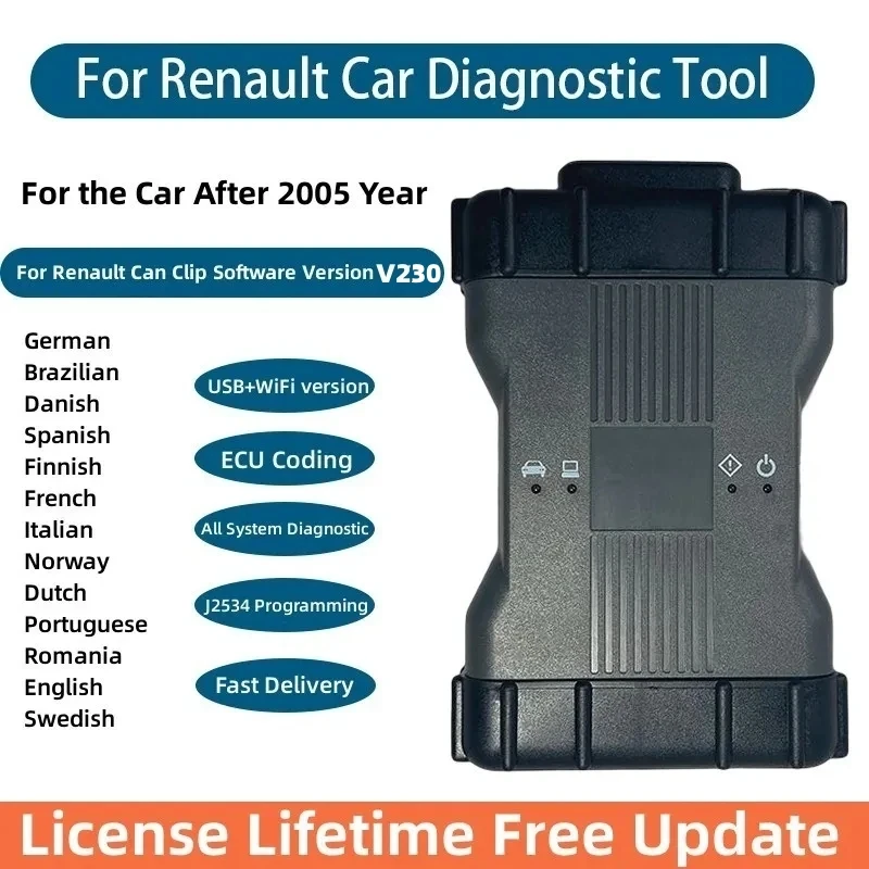 NEW Upgrade V230 WIFI USB Supported CanClip for Renault Can Clip Diagnostic Programming Multi Language for Renault VCI Scan Tool