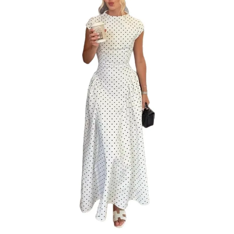 sexy retro white polka dress 2026 White Polka Dot Long Dress Summer Sexy High-Waisted Vintage Print  Sleeveless Dress Casual Party Vacation New Women Dress