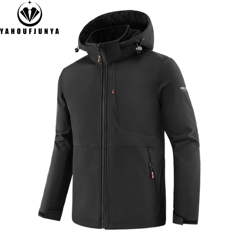 Autumn Winter Men Outdoor Windbreak Fleece Warm Jacket Hiking Men Camping Removable Hooded Comfortable Solid Jacket Coat Male