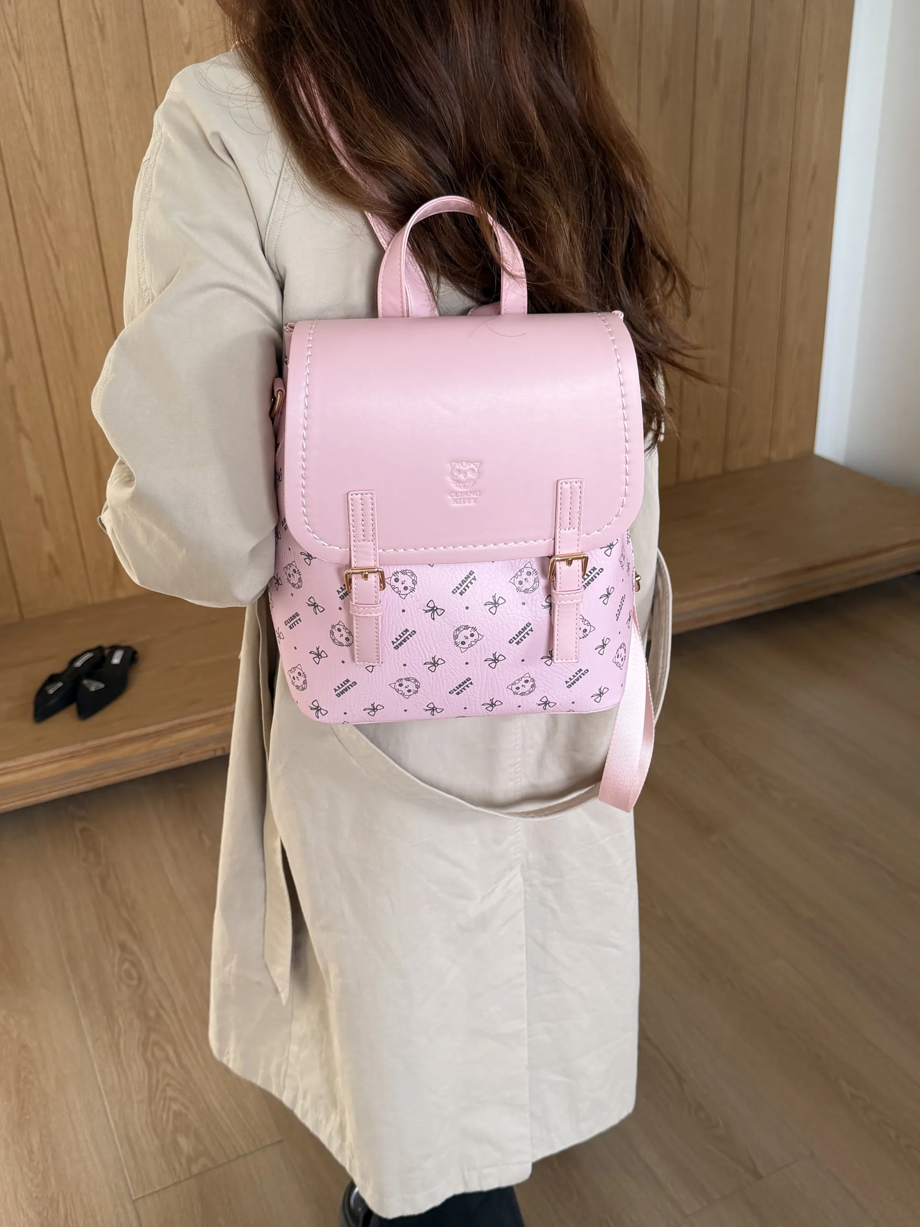 

Large Capaci Sweet Print Flip Cover Dual oulder Bapa for Women Commuter Bapa Adorable Pink School Bag for Students