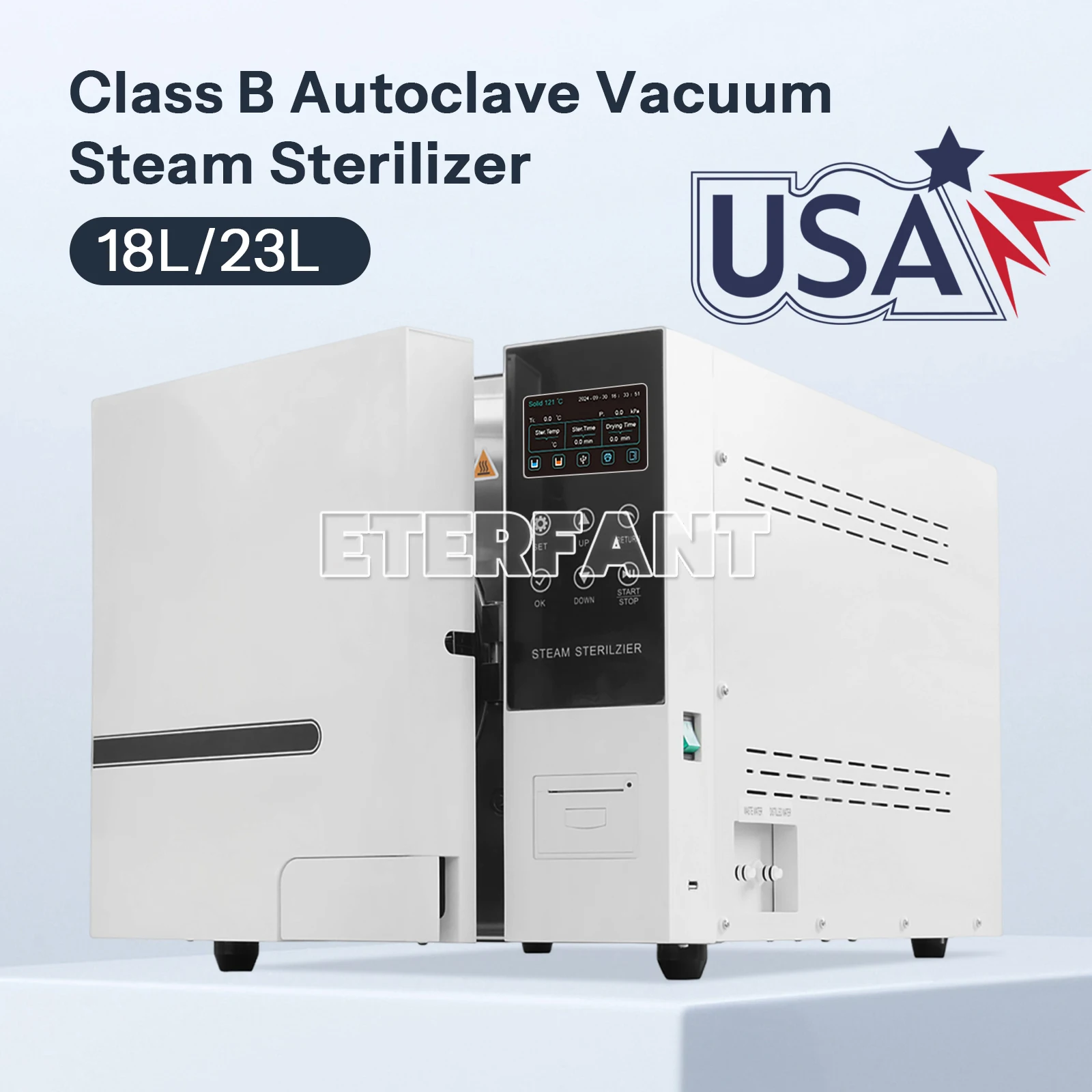  23/18L Class B Dental Autoclave Vacuum Drying Steam Sterilizer LCD+Printer/12L Class B Autoclave Pulse Vacuum w/Dry Function