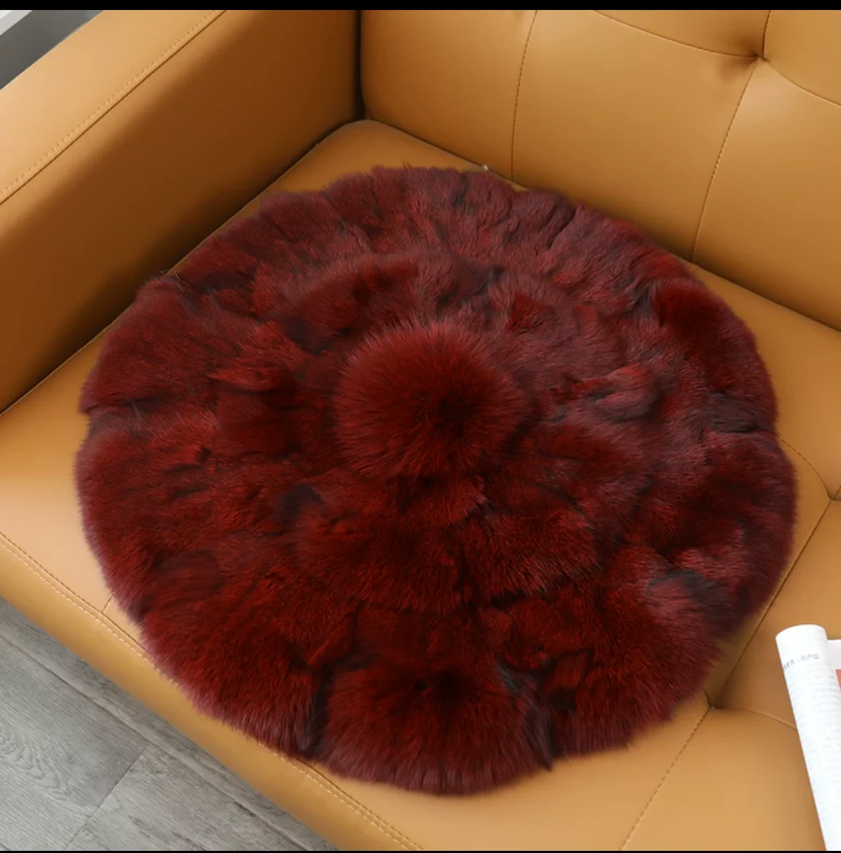 CX-D-35 Europe Style Warm Winter Home Car Used Round Handmade Seat Cushions Real Fox Fur Cushion