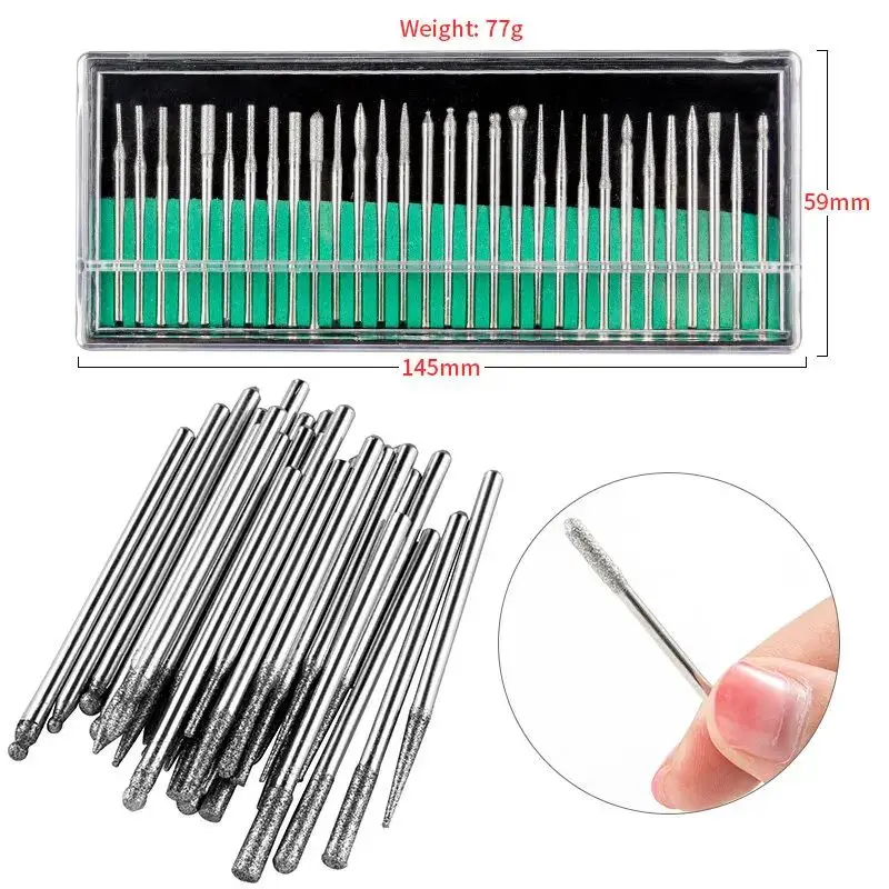 30 teile/satz Diamant punkt Grat Nagel bohrer Set Fräser für Maniküre Entfernen Gel Zubehör 3,0mm Schäfte Kits