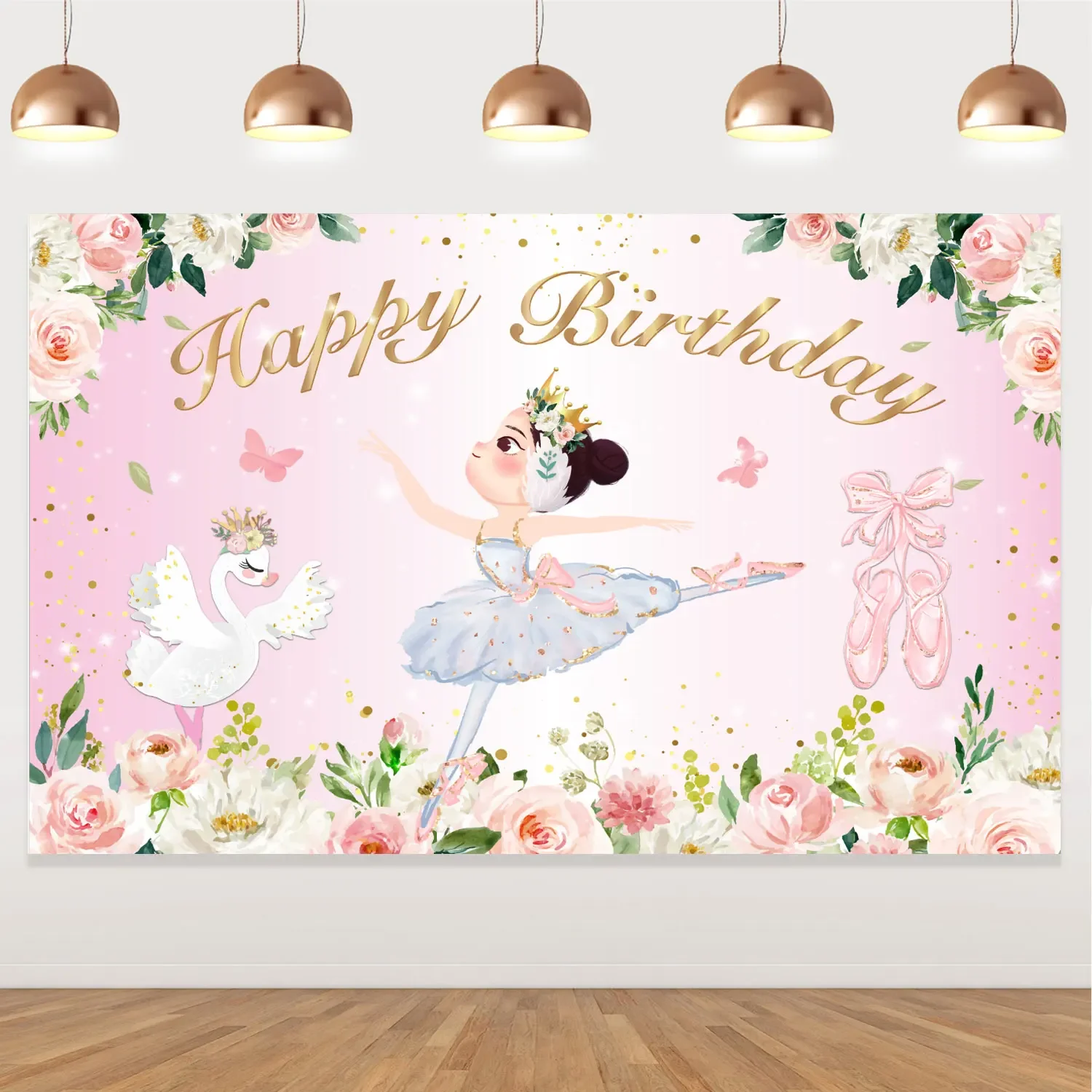 Ballet Theme Birthday Party Decor, Dancing Girl Flower, Ballerina Swan Backdrop, Princess for Birthday Photography Background