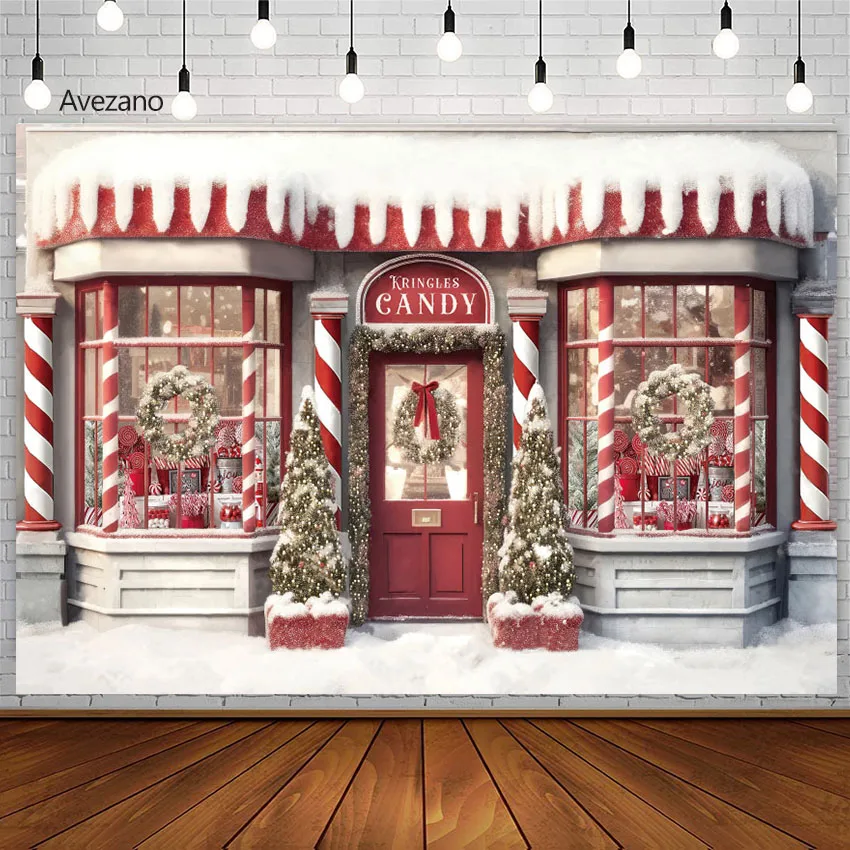 

Avezano Christmas Photography Background Candy Cane Shop Winter Snow Outdoor Backdrop Decor Child Portrait Photocall Photobooth