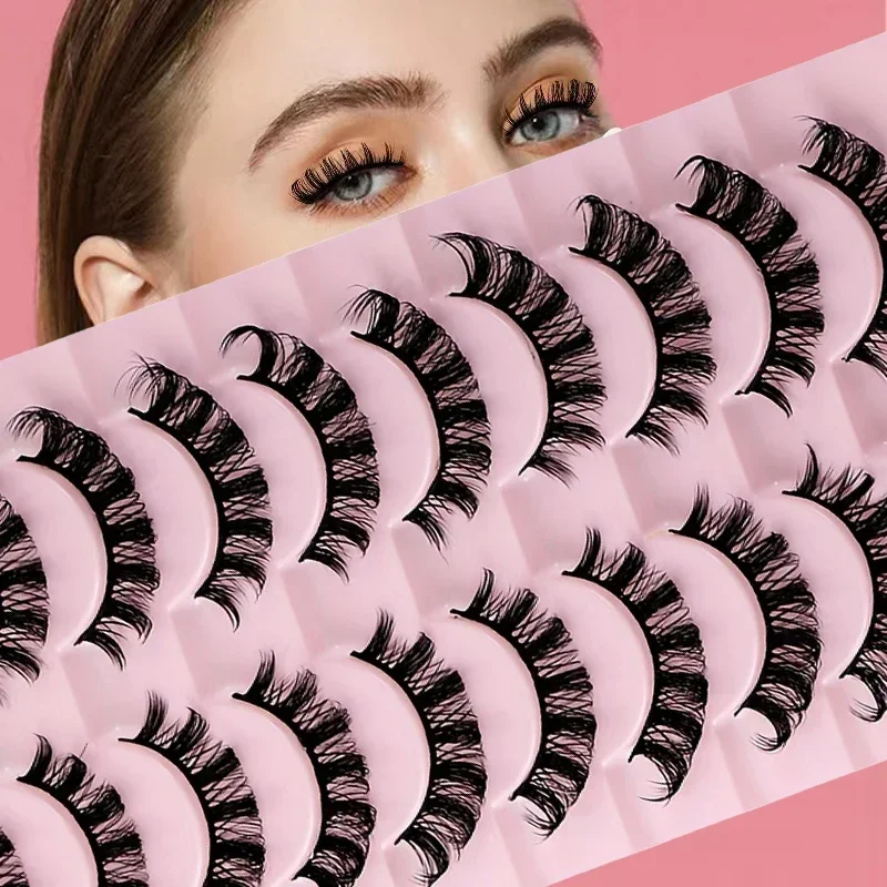 10 คู่รัสเซีย Strip Lashes DD Curl ขนตาปลอม Fluffy Wispy Faux Mink Lashes Pack Fluffy False Lashes รัสเซียส่วนขยาย