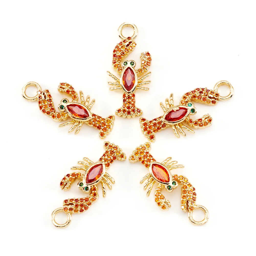 

5pcs Lobster Brass Micro Pave Cubic Zirconia Pendant Charms for Jewelry Making DIY Necklace Earrings Findings Gift