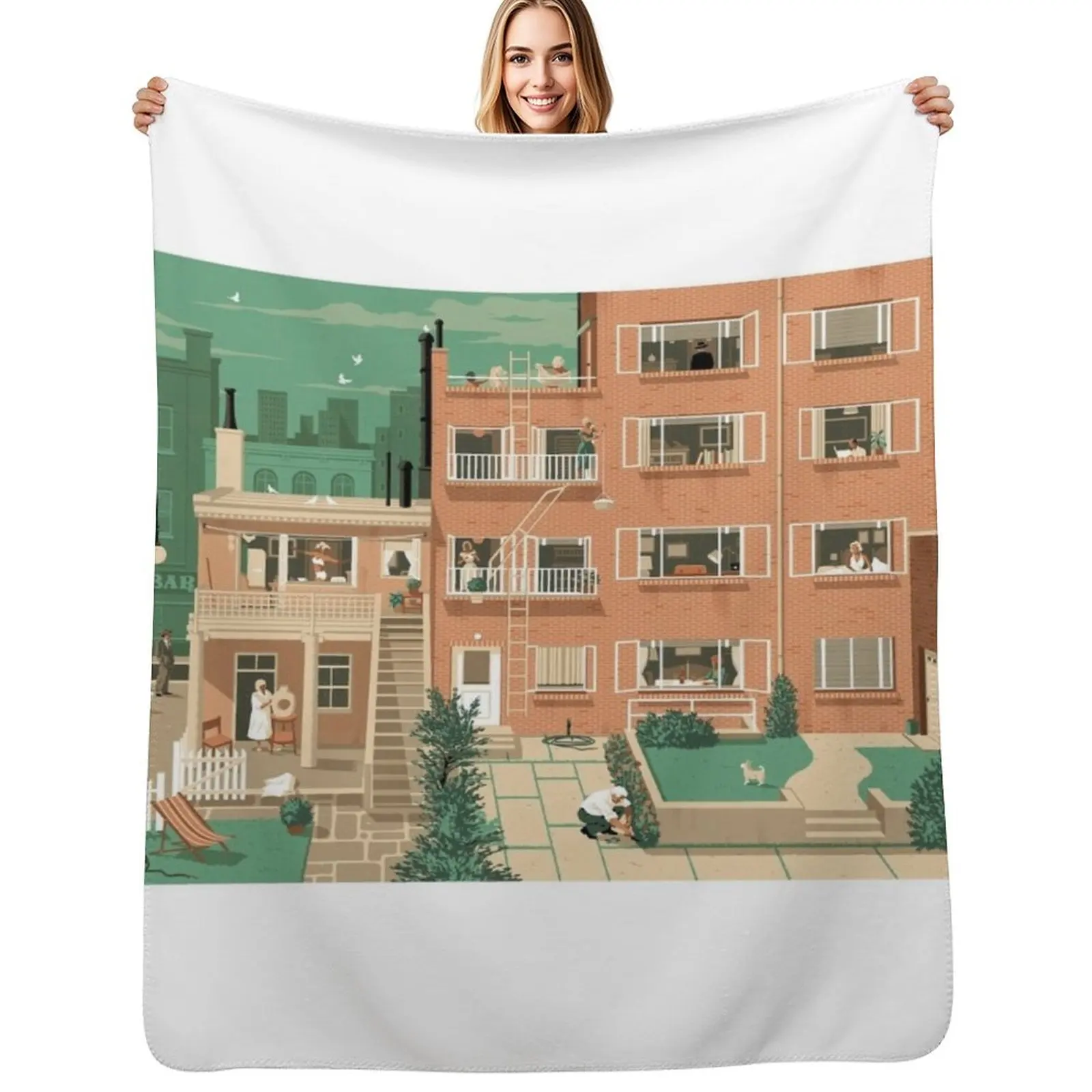 

Travel Posters - Hitchcock's Rear Window - Greenwitch Village New York Throw Blanket Warm Comfortable Blanket for Office Napping