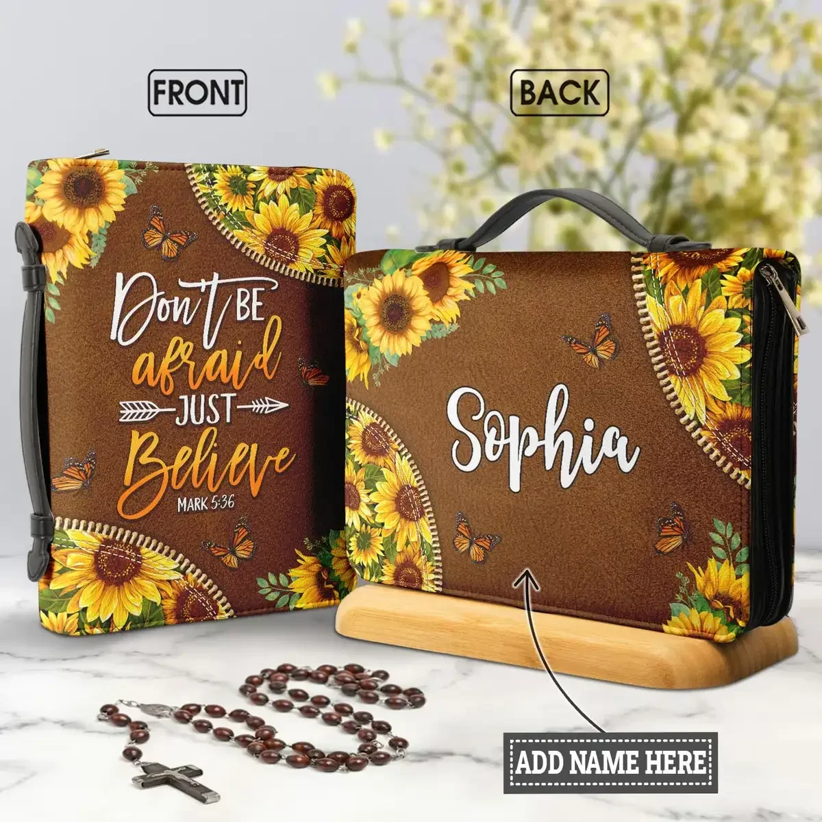 

Luxury Brand PU Leather Bible Cover Case Sunflower Butterflies Print Women Bible Carrying Book Holy Storage Boxes Personalized