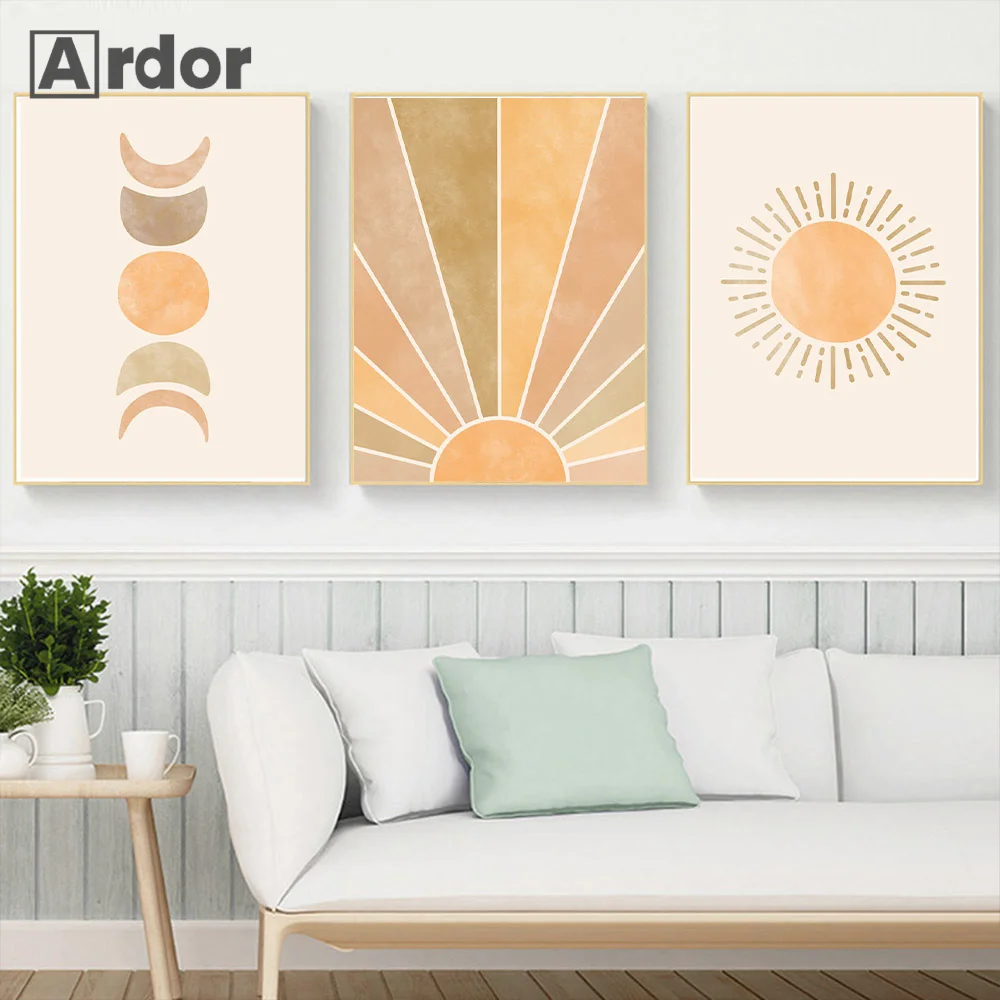 Mid Century Abstract Boho Art Poster Moon Phase Canvas Painting Sun Minimalist Print Nordic Wall Pictures Living Room Home Decor