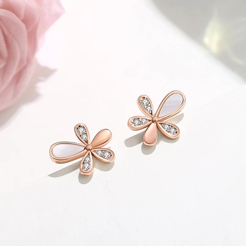 RYJU 925 Sterling Silver Temperament Flower Stud Earrings Daily Wear Exquisite Piercing Accessories Girls Gift Fashion Jewelry