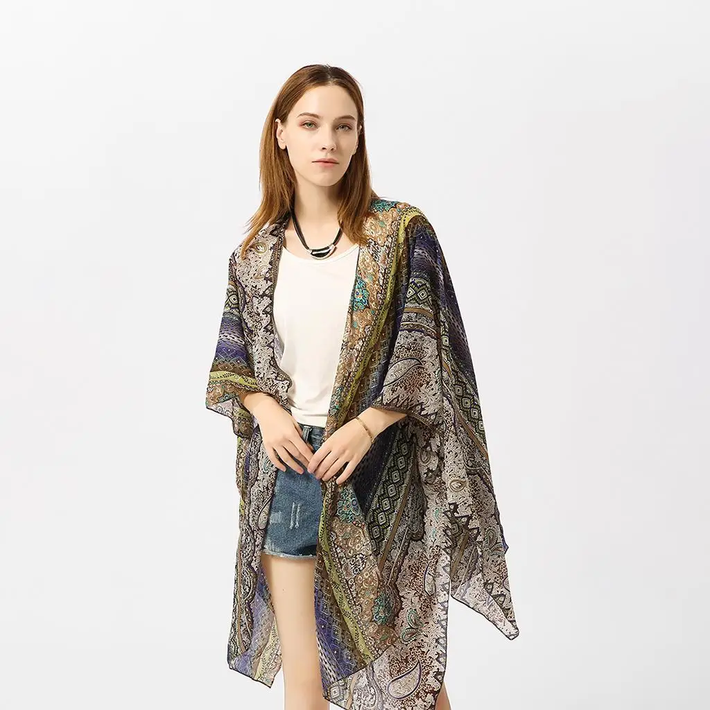 Women’s Chiffon Long Kimono Loose Cardigan Lightweight Breathable Flowy Open Front Tops