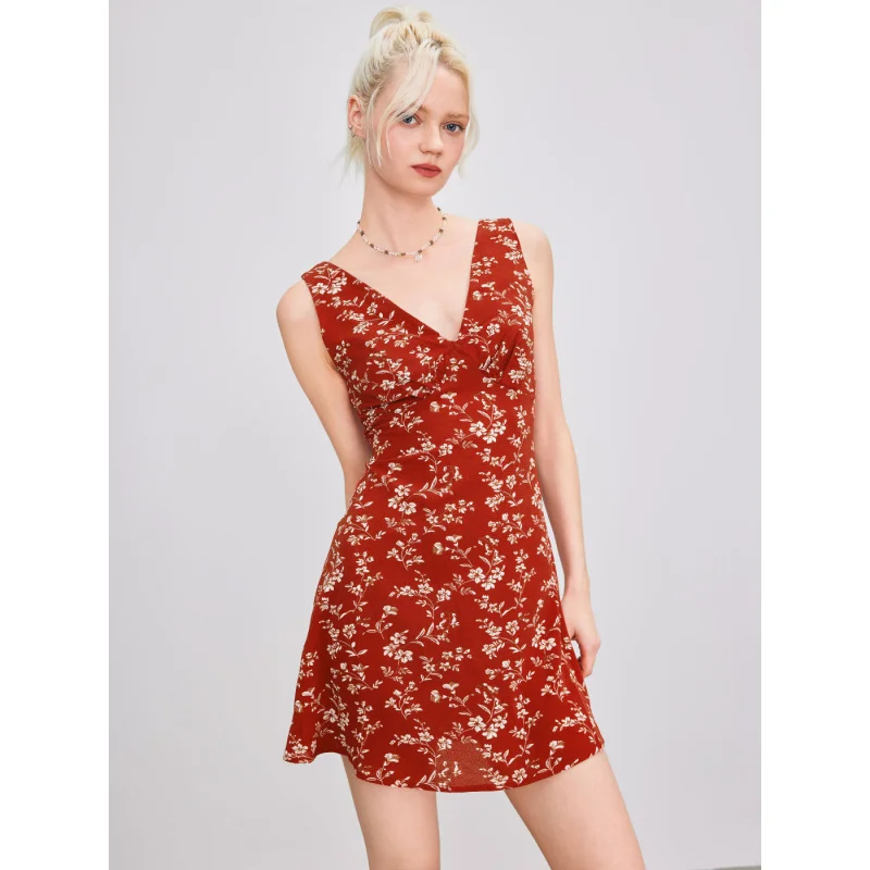 

YQ1-Floral Design SenseVCollared Dress Fresh and Elegant Temperament Dress for Women