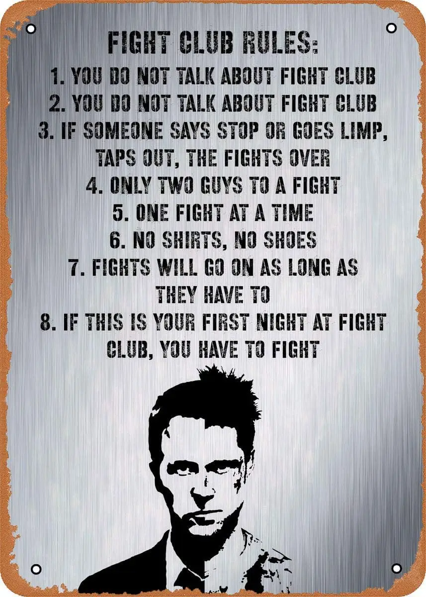 1p,Fight Club Rules Quotes On Metal ches - Vintage Metal Tin Sign For Home Bar Pub Garage Decor Gifts