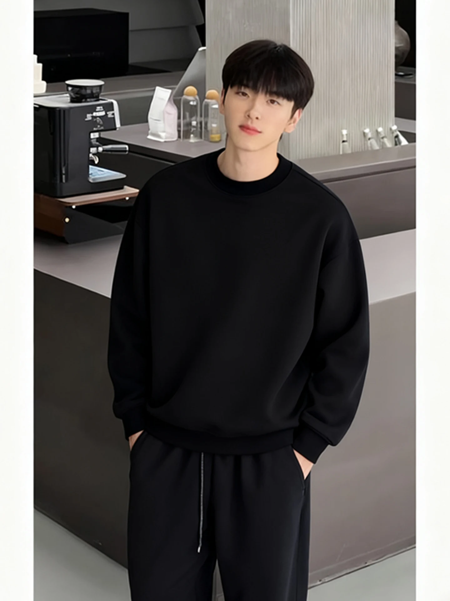 

Fce Lined round Ne Sweatirt Men's Heavyweight Long Sve T-irt American Sle Bla Base irt Casual Wear