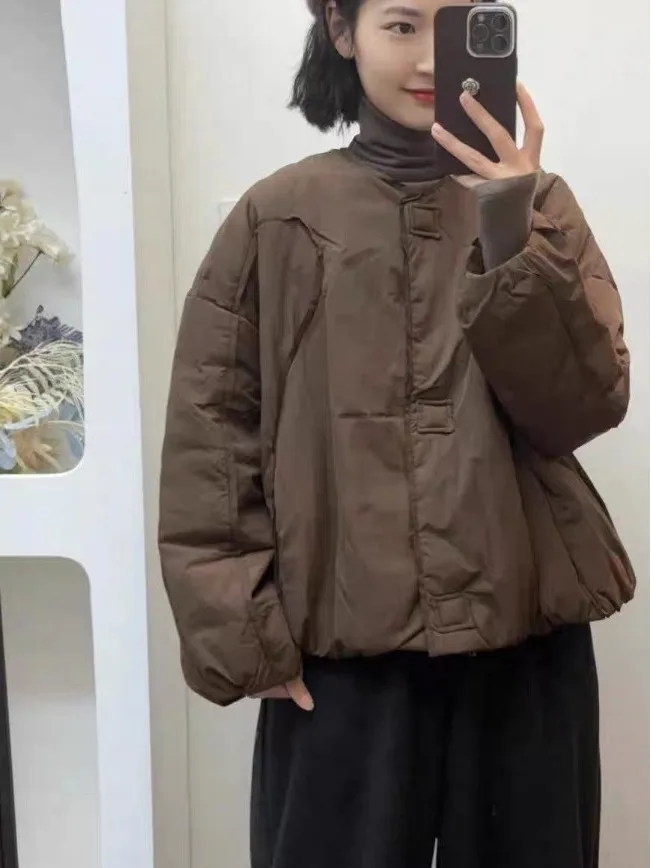 Winter Thiened ort Cotton Jaet Women's Faionable Warm Versatile Lightweight Retro Sle Button down Coat