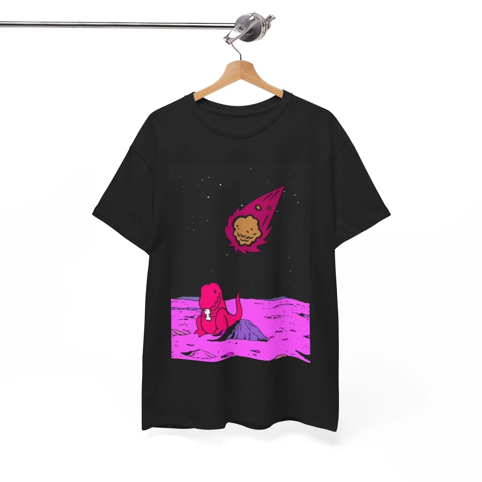 Camiseta con estampado divertido de dinosaurio y asteroide Unisex, Camisa de algodón pesado