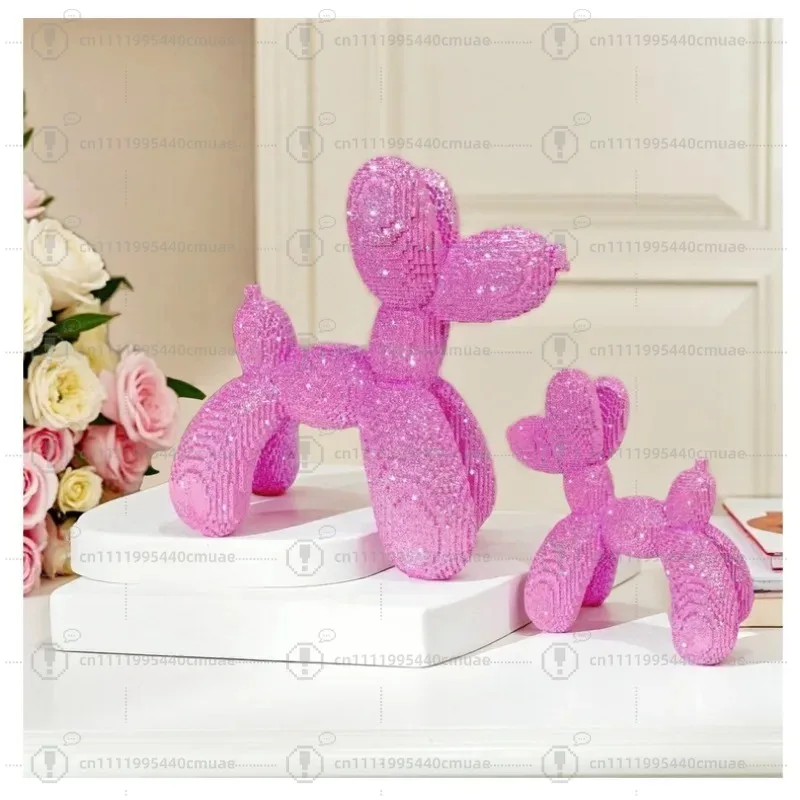 Light Luxury Sprinkling Gold Building Block Balloon Dog Ornament Home Living Room Study Office Desktop Art Decoration