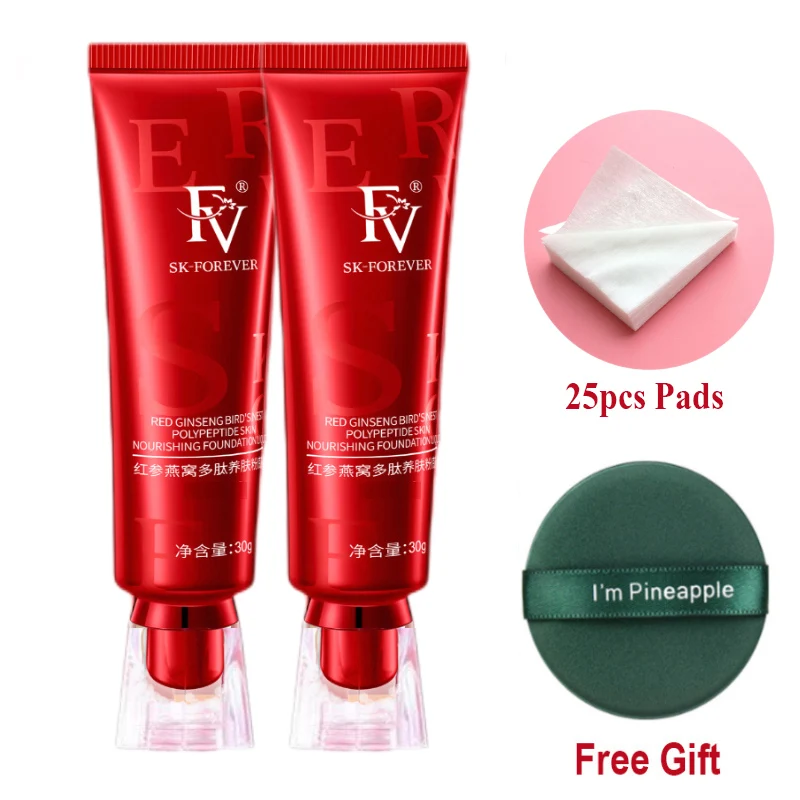 

2pcs Kit FV Concealer Cream Foundation Original Maquillaj Red Ginseng Herbal Skin Care Face Base Makeup Liquid Blemish Cover