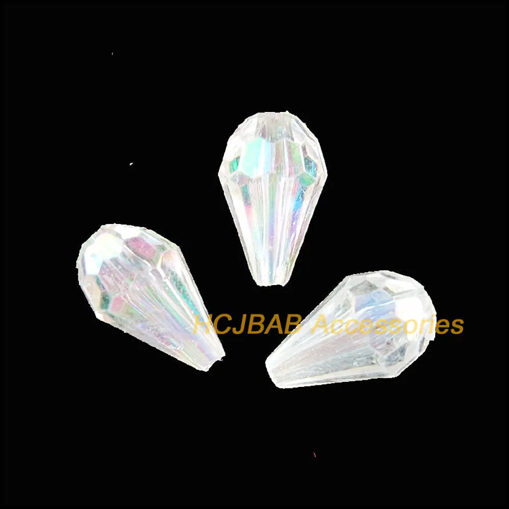 100Pcs White AB Facted Acrylic Teardrop Loose Spacer Beads Charms 7x12mm
