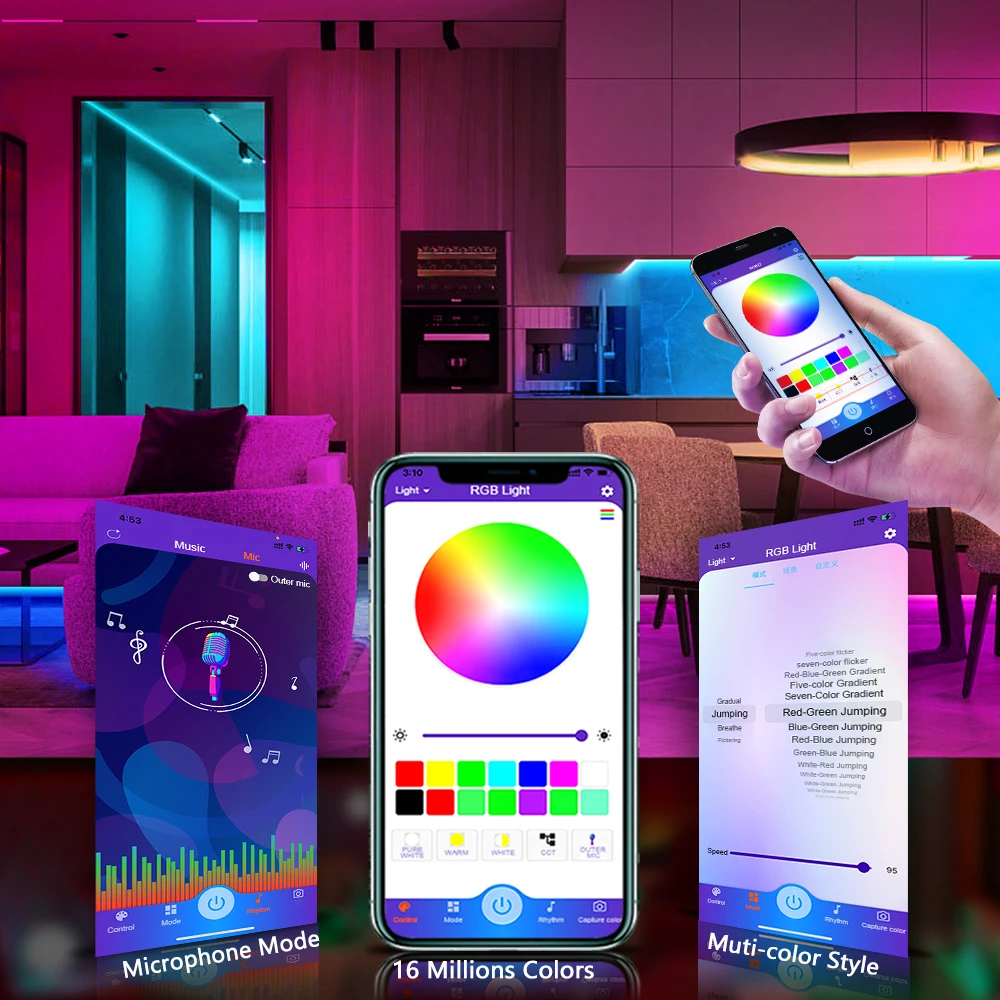 Bluetooth LED Strip Lights 30M RGB 5050 SMD Flexible Ribbon TV BackLight RGB LED Light For Room Decor 10M Tape Diode DC Control