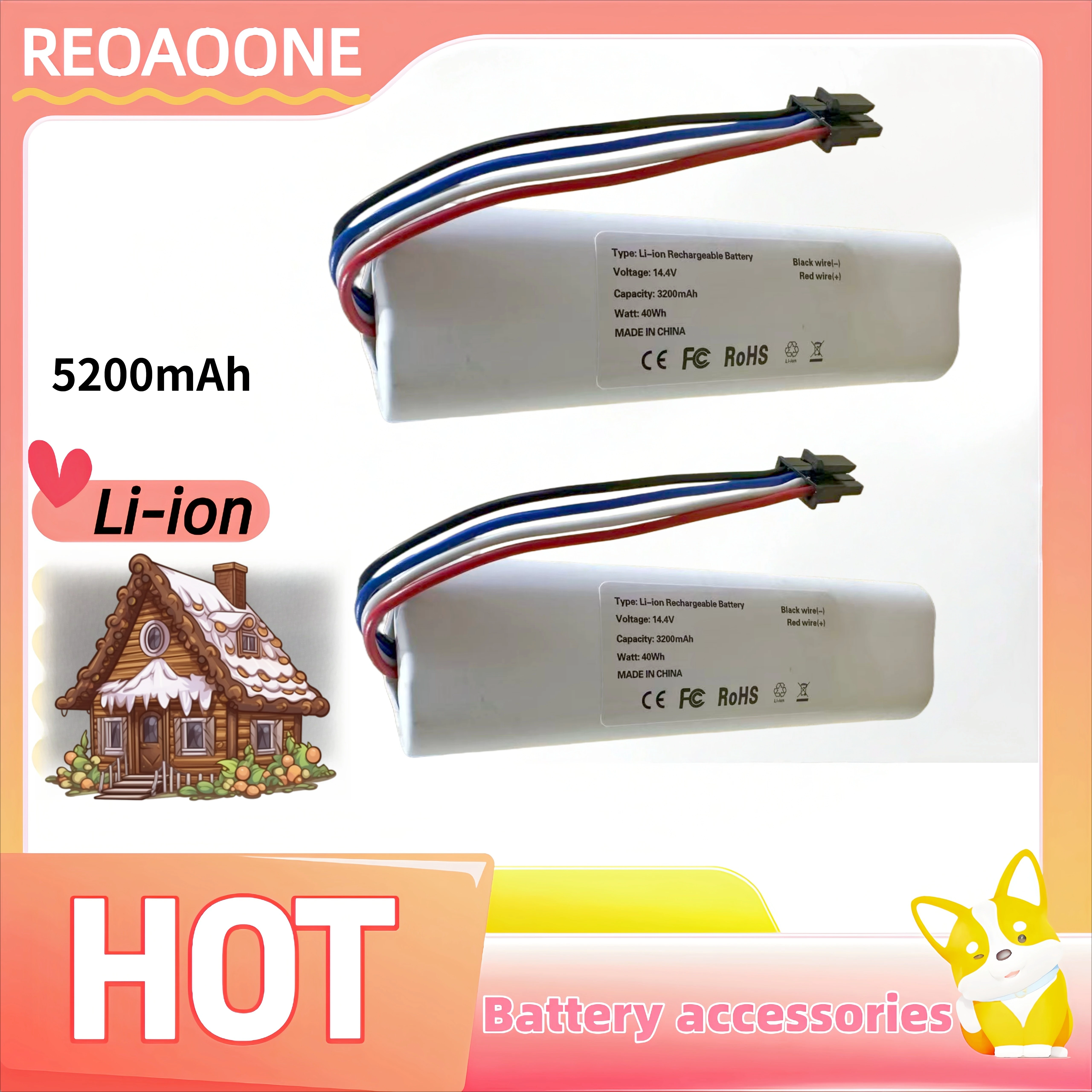 

14.4V 5200mAh Battery P2026-4S1P-MMBK for Xiaomi Mijia Vacuum Mop 2C, Trover Robot LDS Finder RLS3 Model Replacement Parts